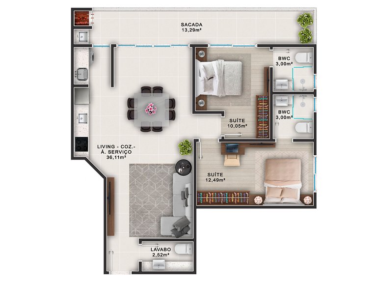 Apartamento com 2 suítes para 06 pessoas