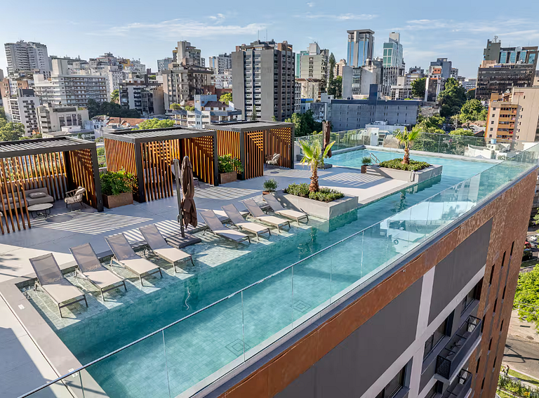 Studio: rooftop piscina+academia+coworking-Moinhos