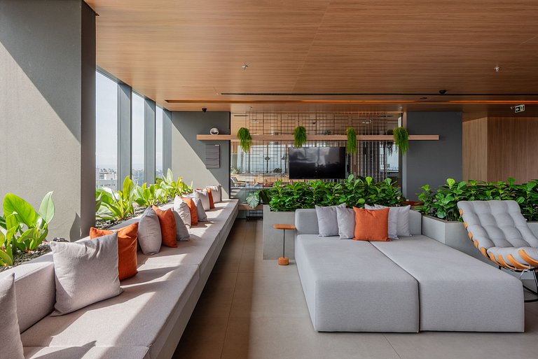 Studio com rooftop, piscina na Av. Carlos Gomes